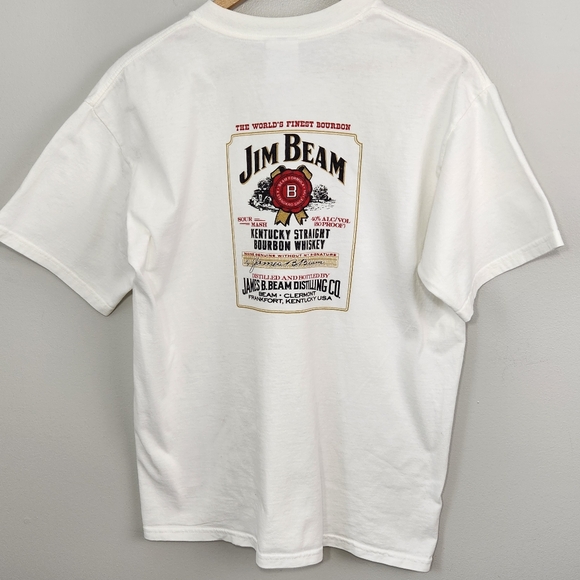 VTG 90s Tee Shirt Jim Beam Size L Gildan Cotton White Short Sleeves - Picture 3 of 12